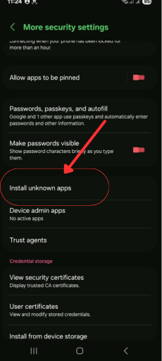 install unknow apps option under security and privacy screenshot