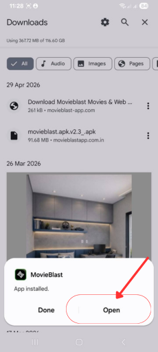 open the movieblast app after installing screenshot